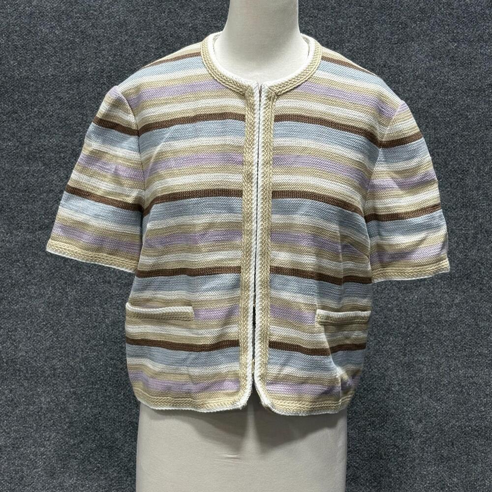 Veronica Beard Wyatt Jacket Womens 12 Multi Striped Collarless Knit Midweight